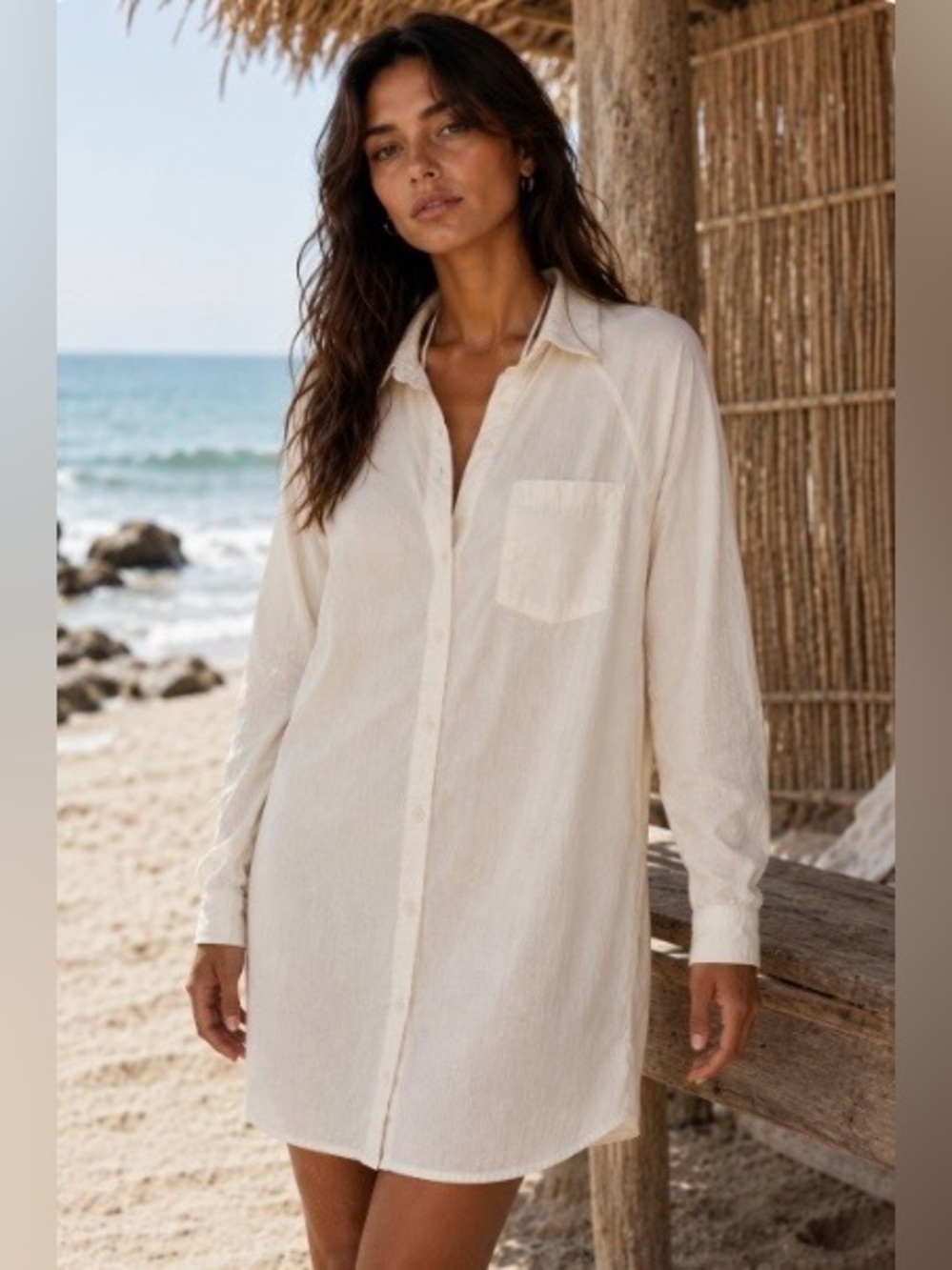 Mod Ref Linen Blend Long Sleeve Shirt Dress Size M